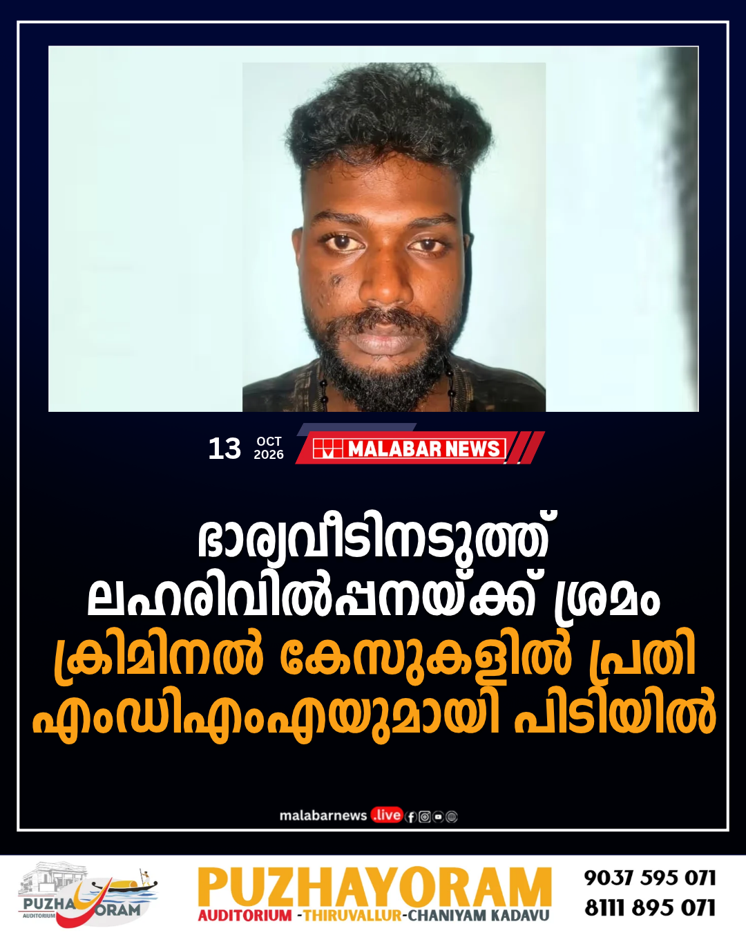ഭാര്യവീടിനടുത്ത് ലഹരിവിൽപ്പനയ്ക്ക് ശ്രമം, ക്രിമിനൽ കേസുകളിൽ പ്രതി എംഡിഎംഎയുമായി പിടിയിൽ